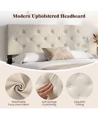 Slickblue Queen Upholstered Headboard with Tufted Linen Fabric
