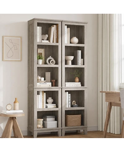 homfan 5-Tier Narrow Bookcase - 71" Tall Bookshelf with Adjustable Shelves and Wooden Legs, Farmhouse Shelf for Living Room or Office, Set of 2