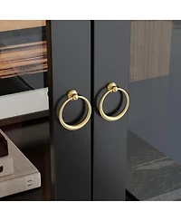 Homsee 66Inch Glass Door Cabinet with 3 Drawers - Industrial Wood and Metal Storage Cabinet