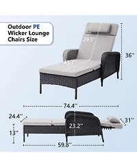 Pocassy Outdoor Wicker Reclining Lounge Chair, Pool Recliner with 5-Position Backrest, Adjustable Seating Chairs for Poolside