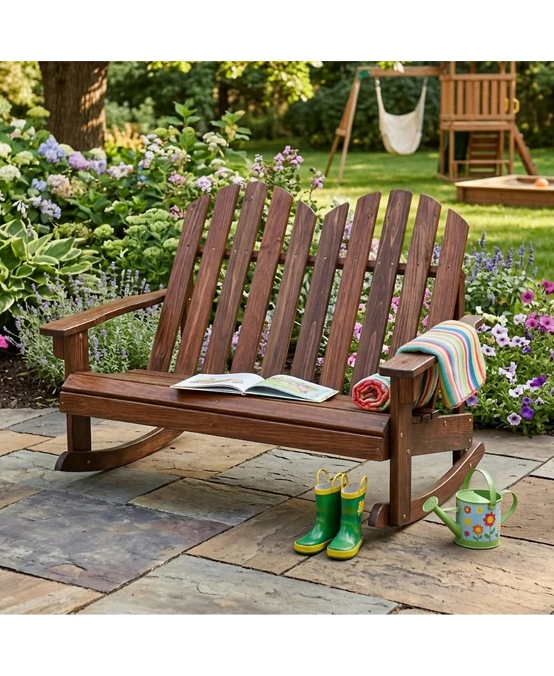 Yiortwo Kids Adirondack Rocking Chair for 2 Outdoor Wooden Patio Lounge