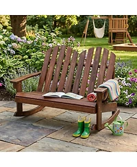 Yiortwo Kids Adirondack Rocking Chair for 2 Outdoor Wooden Patio Lounge