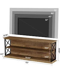 Tribesigns Tv Stand for TVs up to 75": 63" entertainment center with open storage. Wooden rustic media table for living room, bedroom.