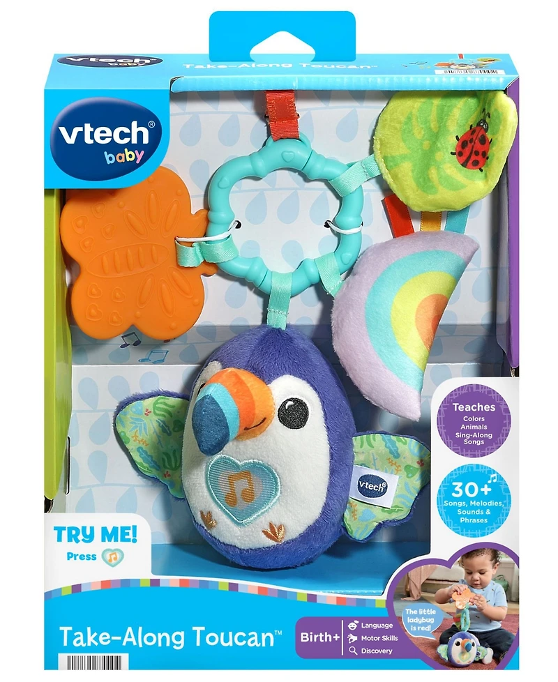 VTech Infant Take-Along Toucan Light-Up Teether Hanging Plush Toy, Ages 0+