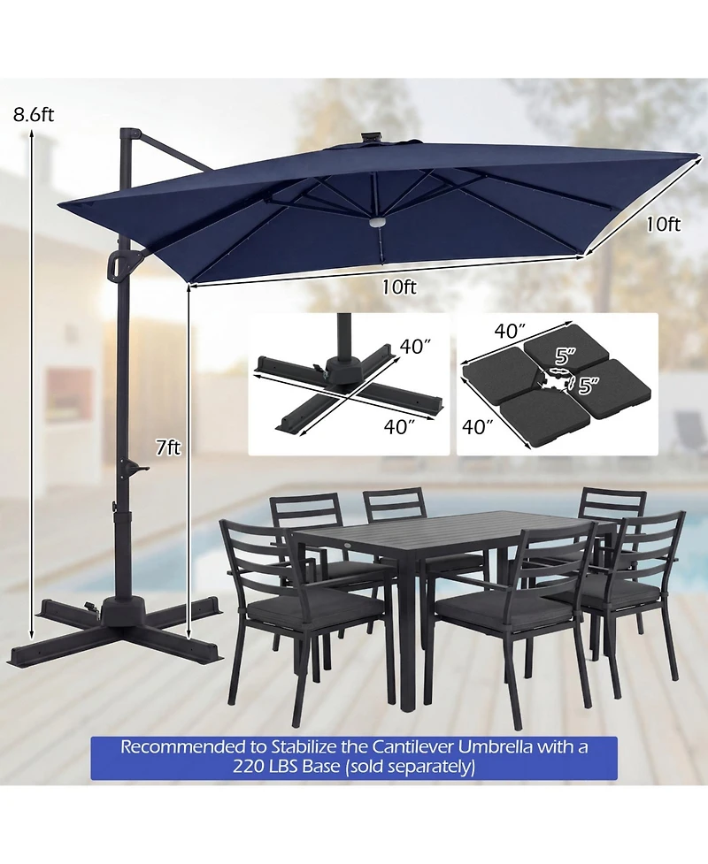 Sugift 10 feet Solar Led Cantilever Patio Umbrella for Pool Deck with 32 Lights