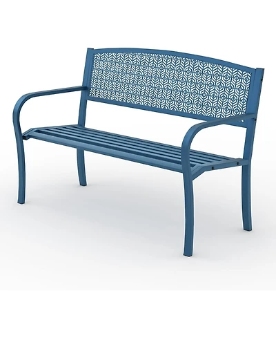 gaomon 50 Inch Metal Garden Bench Weather-Resistant Steel Patio Seat, Curved Spine-Friendly Backrest for Yard, Deck, Porch