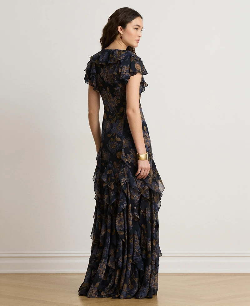 Lauren Ralph Women's Floral Ruffle-Trim Georgette Gown