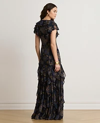 Lauren Ralph Women's Floral Ruffle-Trim Georgette Gown