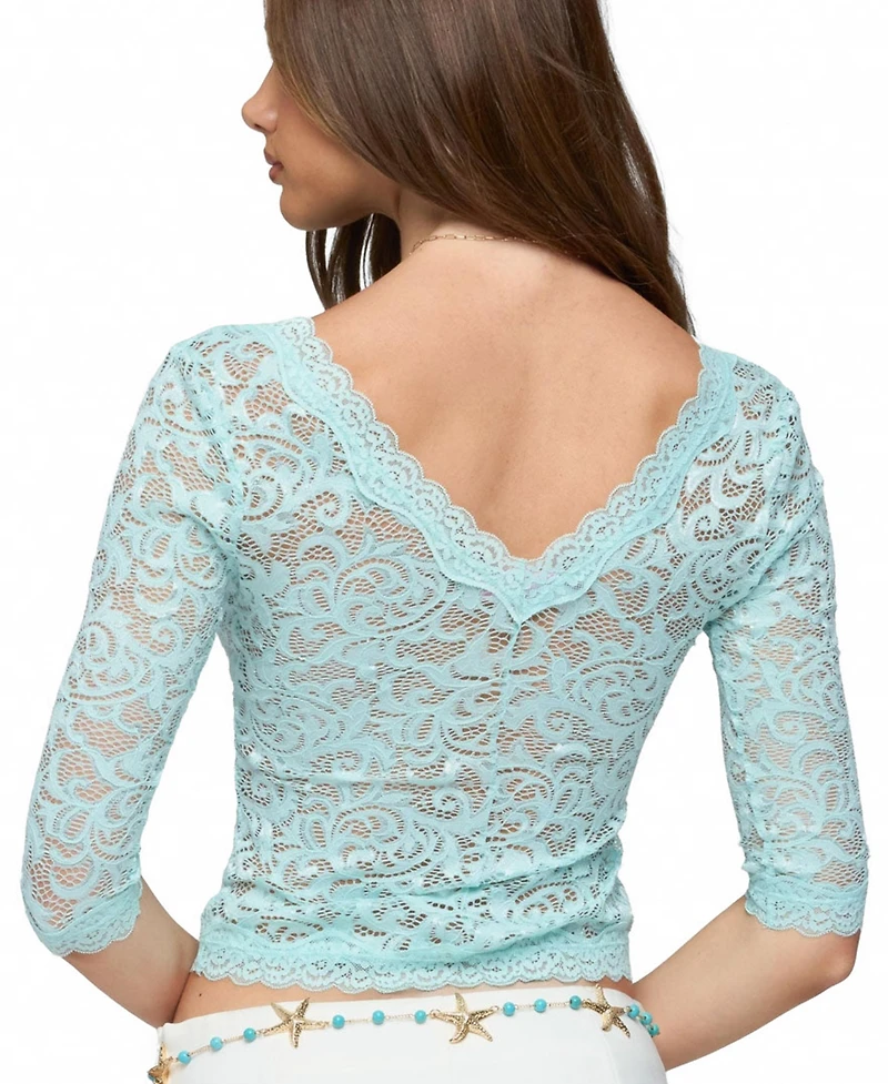 Edikted Women's Elowin Sheer Lace V Neck Top