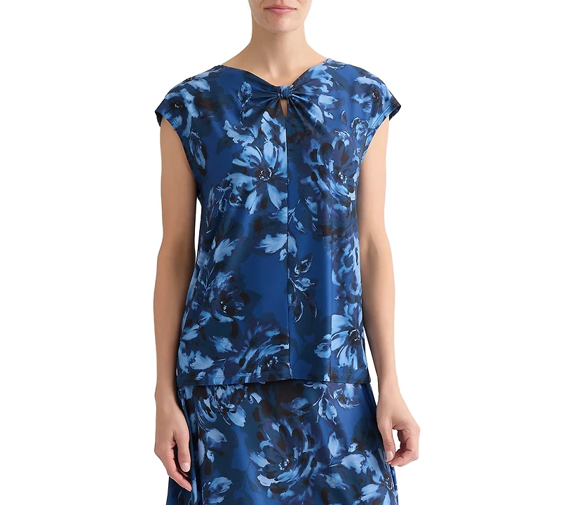 Kasper Women's Printed Bow-Neck Extended-Shoulder Top