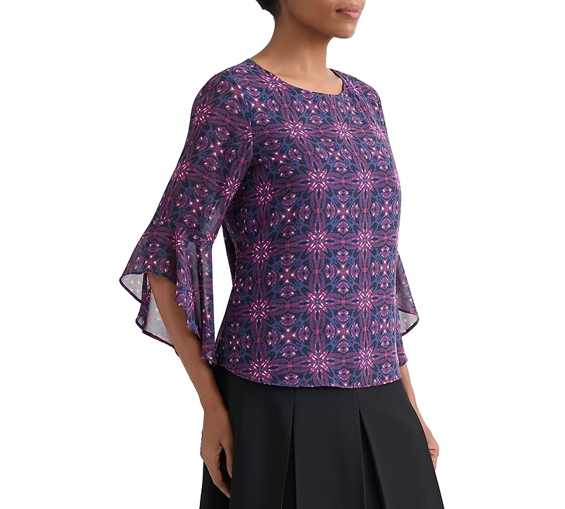 Kasper Women's Printed Boat-Neck Ruffle-Sleeve Blouse