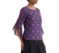 Kasper Women's Printed Boat-Neck Ruffle-Sleeve Blouse