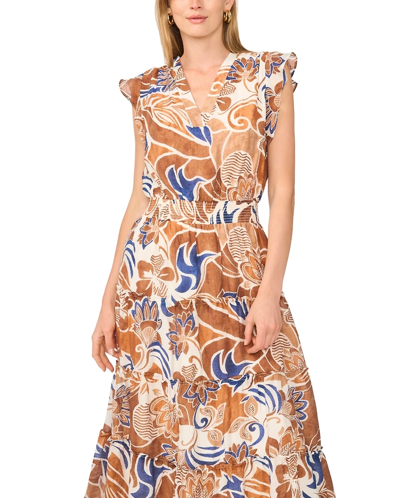 Msk Women's Flutter-Sleeve Smocked-Waist Maxi Dress