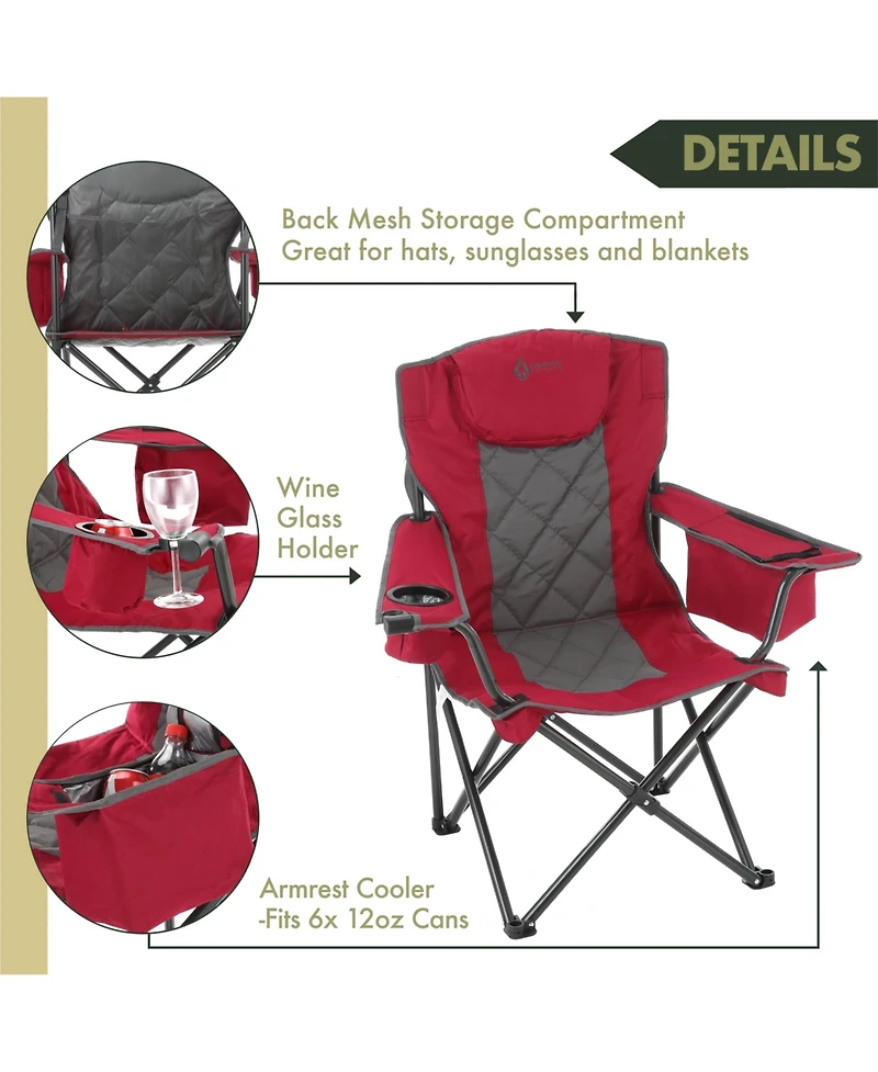 Arrowhead Outdoor 2-Pack Folding Camp Chair w/ Headrest, Cup and Wine Glass Holder, Armrest 6-can Cooler, Carry Bag, 550 lbs Capacity