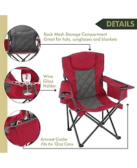 Arrowhead Outdoor 2-Pack Folding Camp Chair w/ Headrest, Cup and Wine Glass Holder, Armrest 6-can Cooler, Carry Bag, 550 lbs Capacity