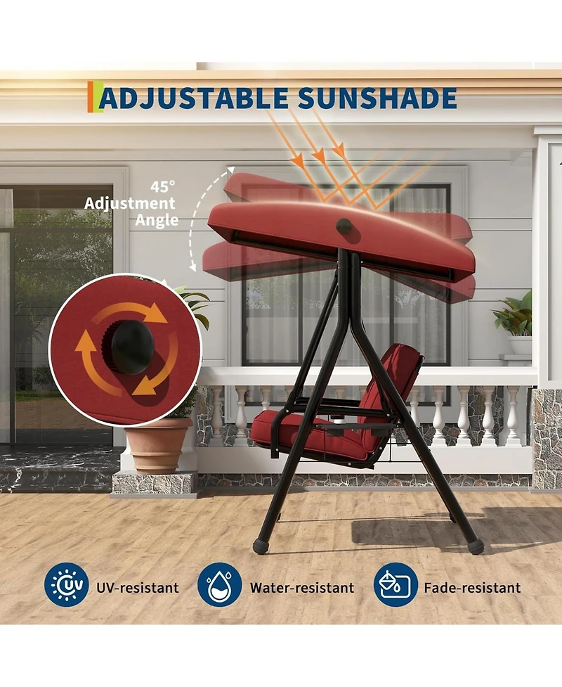 gaomon Adjustable 2-Seater Outdoor Swing Chair with Canopy - Padded Seat, Soft Cushion, Sturdy Iron Frame, Weather-Resistant for Patio