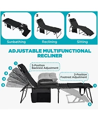 Aofar 5 Position Folding Tanning Chair Outdoor Chaise Lounge Pad