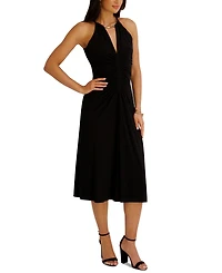 Siena Women's Ruched Halter V-Neck Midi Dress