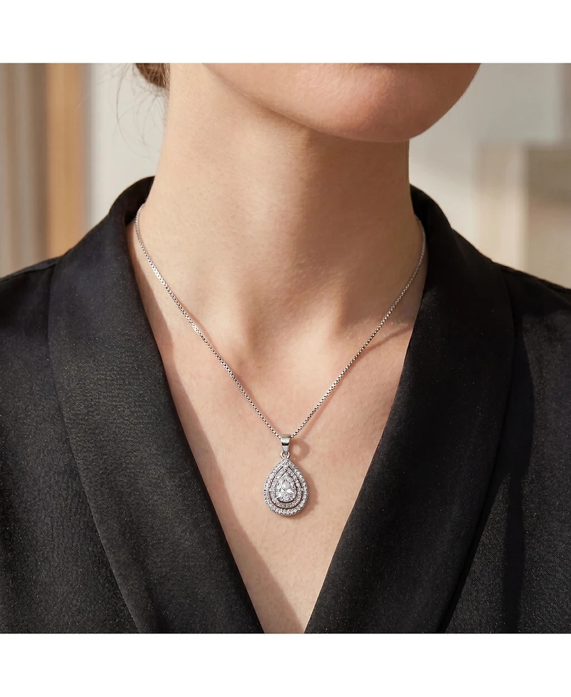 Cubic Zirconia Sterling Silver White Gold Plated Pear Shape Pendant