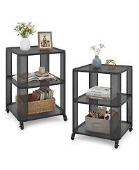 Gymax 2PCS End Table w/Wheels Rolling Side Table w/Open Storage Shelves Metal Frame