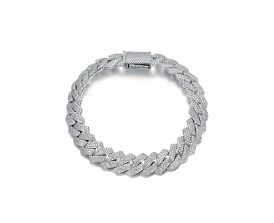 Rachel Glauber Dazzling Men's White Gold Plated Chic Cz Pave Chain Bracelet