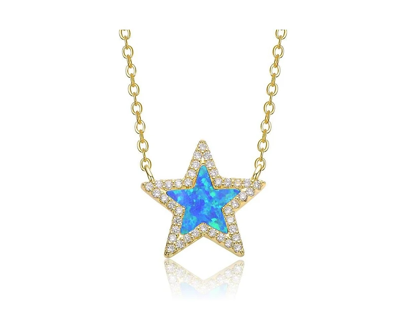 Rachel Glauber Dainty 14K Gold Plated Sparkling Opal and Cz Halo Necklace