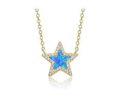 Rachel Glauber Dainty 14K Gold Plated Sparkling Opal and Cz Halo Necklace