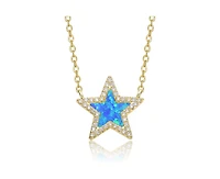 Rachel Glauber Dainty 14K Gold Plated Sparkling Opal and Cz Halo Necklace