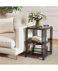 Gymax 3-Tier End Table With Wheels Rolling Side Table With Open Storage Shelves Metal Frame