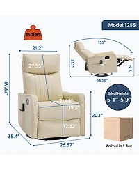 Clihome Heat Massage Manual Recliner Chair with Rocker and Swivel Faux Leather for Living Room