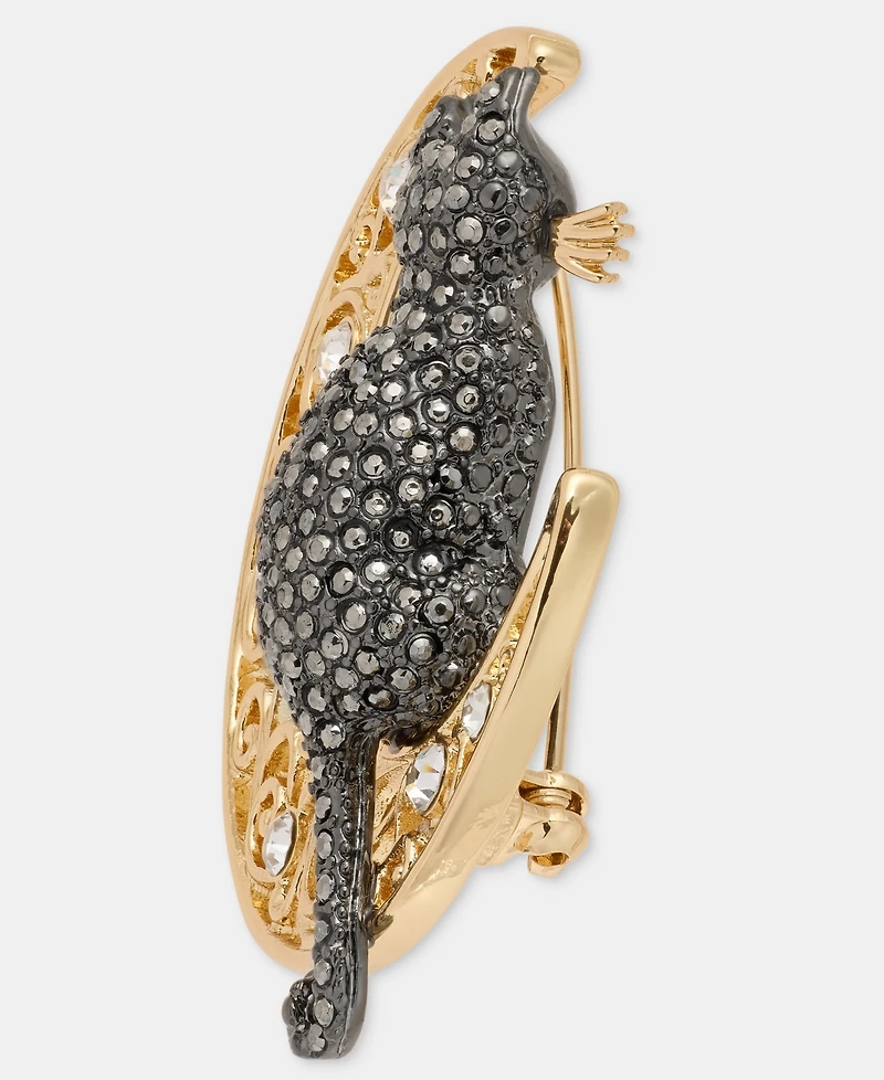 Anne Klein Pave Cat Filigree Moon Pin