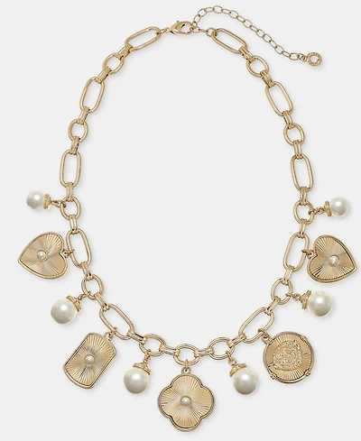 Anne Klein Imitation Pearl Shaky Charm Statement Necklace, 16" + 3" extender