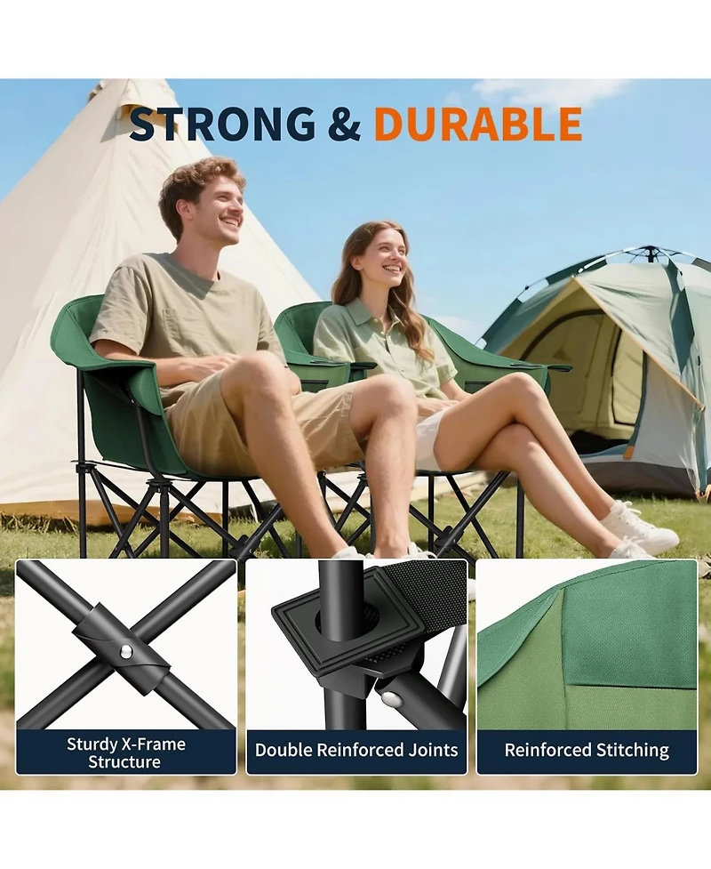 Mooncool Padded Camping Chair Portable Heavy Duty Arm Chairs with Side Pockets Cup Holder
