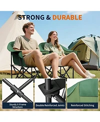 Mooncool Padded Camping Chair Portable Heavy Duty Arm Chairs with Side Pockets Cup Holder