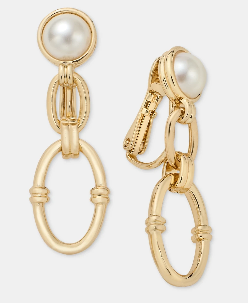 Anne Klein Imitation Pearl Linked Clip-On Drop Earrings