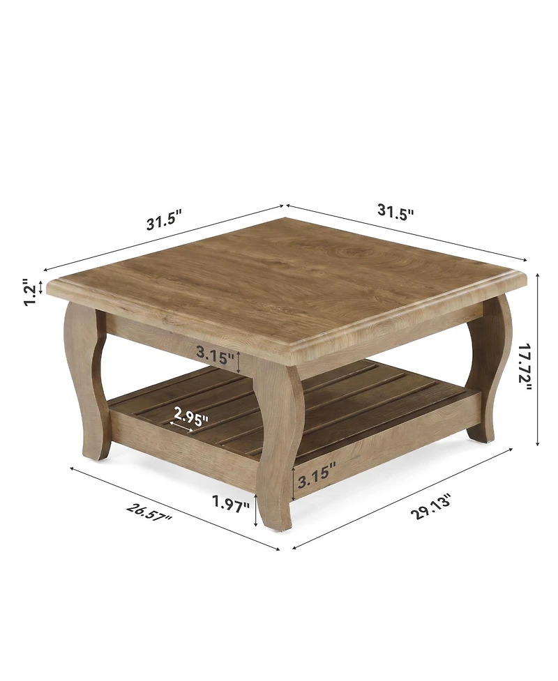 Tribesigns 31.5" Square Coffee Table, 2-Tier Farmhouse Living Room Center Table with Lower Shelf, 31.5" D x 31.5" W, for Apartments, Living Rooms