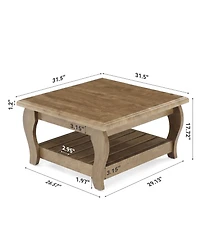 Tribesigns 31.5" Square Coffee Table, 2-Tier Farmhouse Living Room Center Table with Lower Shelf, 31.5" D x 31.5" W, for Apartments, Living Rooms