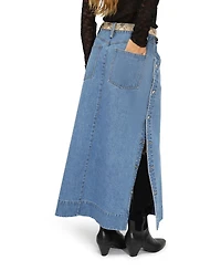 Belle & Bloom Women's Edge Line Denim Maxi Skirt with Side Buttons