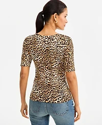 I.n.c. Women's Leopard-Print Fitted Short-Sleeve Crewneck Sweater, Macy's Exclusive