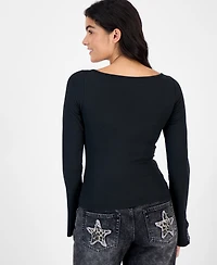 Self Esteem Juniors' Ribbed Lace Long-Sleeve T-Shirt