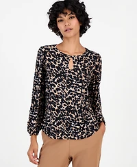 Anne Klein Essentials Petite Long-Sleeve Keyhole Blouse
