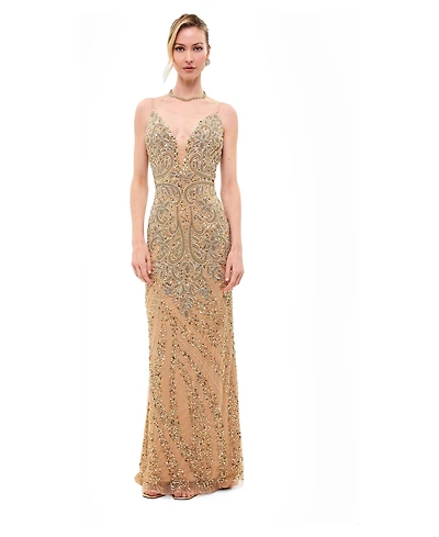 Beauut Women's Embellished Sequin Maxi Dress With Trail