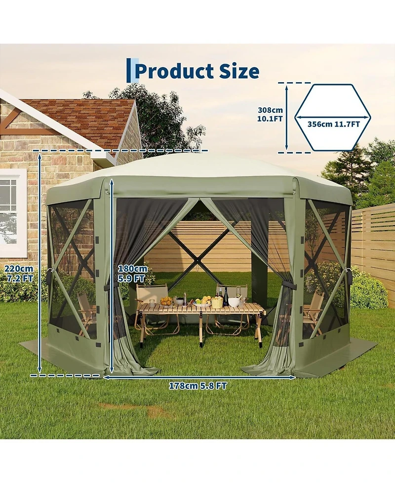 gaomon 11.8Feet Collapsible Gazebo Tent With 6 Removable Wind Panels For Outdoor Events, Camping, Patio, Backyard