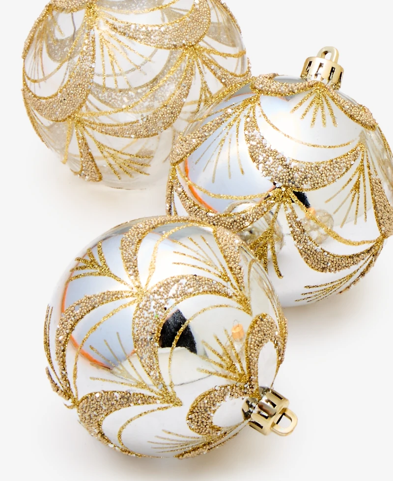 Holiday Lane Opulence Set of 6 Shatterproof Silver and Gold Decorated Ball Ornaments, Macy's Exclusive
