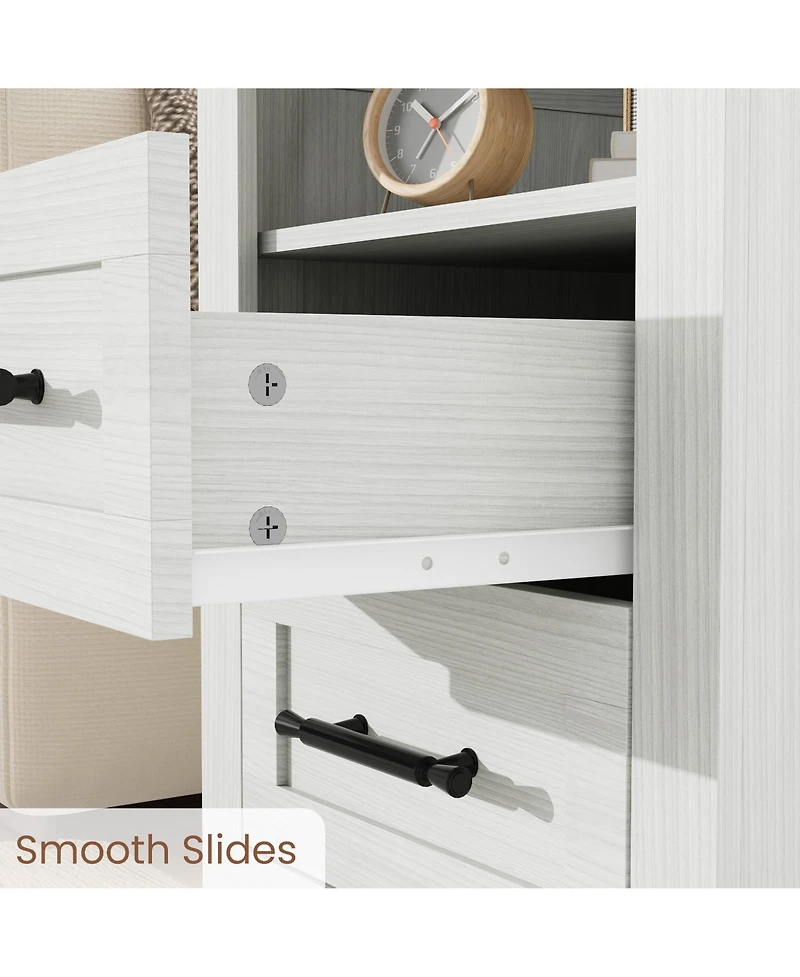 gaomon Set of 2 Farmhouse Nightstand with Charging Station 2 Drawers and Open Shelf, Usb/Type-c/Ac Outlets