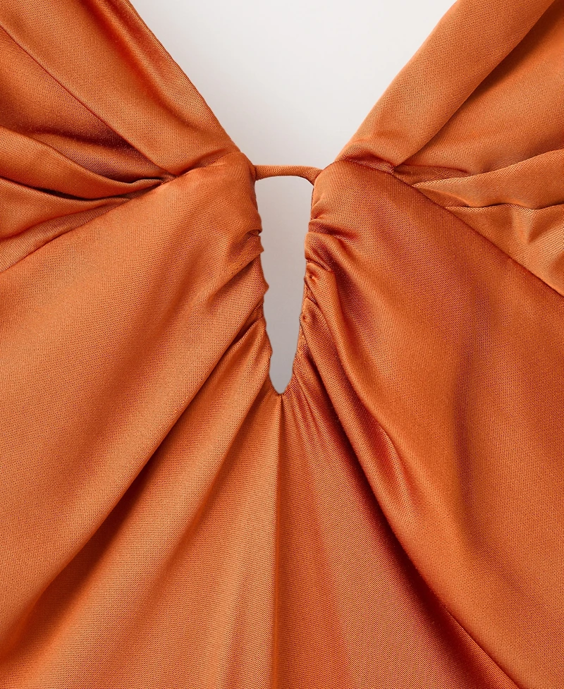 Mango Women's Gathered V-Neckline Satin Dress