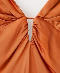 Mango Women's Gathered V-Neckline Satin Dress