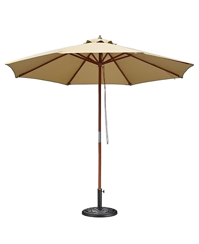 Yescom 9FT Solid Wood Patio Umbrella w/ Retro Base Pulley Lift for Resort Outdoor Event Decor Rental Wedding Party Tan