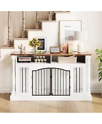 63" Large Dog Crate for 2 Dogs, Roman Column Kennel with Open Storage Small Medium Cage Table Tv Stand, Entertainment Center