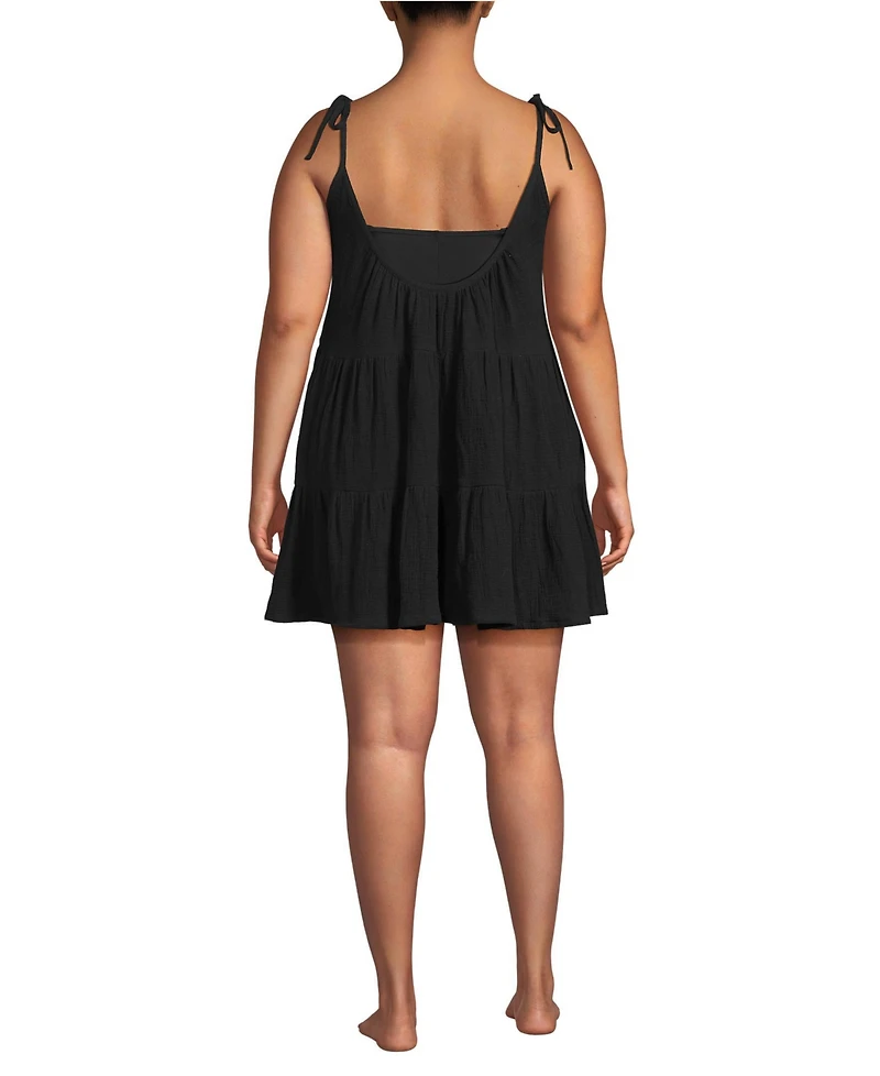 Lands' End Plus Cotton Gauze Tiered Mini Cover-up Dress